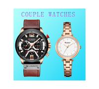 (rose noir 2 ensembles) CURREN Original His Hers Montres Ensembles Acier Inoxydable Femmes Hommes Montres-bracelets
