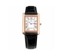 (Rose noir Petit) PABLO RAEZ Rectangle Casual Homme Montre Aiguilles Bleues Date Cuir Noir Acier Luxe
