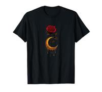 Rose noire, lune magique, dégoulinante, mystique, belle rose noire T-Shirt
