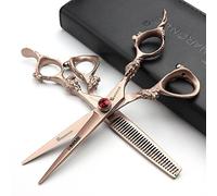 Rose Or 440c haute dureté ciseaux de coiffure japonais salon de coiffure coiffeur coupe de cheveux et cheveux amincissement salon de coiffure professionnel outils (scissors set)