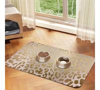 Rose Or Rose Métallisé Acier Léopard Peau d'animal,Tapis d'alimentation pour Animaux de Compagnie, Sets de Table en Cuir PU pour Chats et Chiens,40x60cm