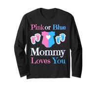 Rose ou Bleu Mommy Loves You Mom Baby Shower Révélation du Sexe Manche Longue
