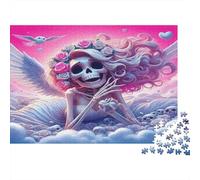 Rose Papier Lourd Ange Squelette avec Roses Roses sur Les Nuages Puzzle pour Seniors Cadeau Secret de Noël Relaxant 70x50cm/1000 pièces