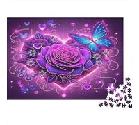 Rose Papier Lourd Rose Violette dans cœur Diamant avec Papillon Puzzle Activité relaxante pour débutants 38x26cm/1000 pièces