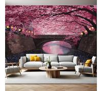 Rose Papier Peint 300x210 cm Tunnel de fleurs de cerisier Panoramique 3D Poster Geant Mural Photo Muraux Pour Salon Chambre à Coucher Maison Décoration Intérieure Moderne