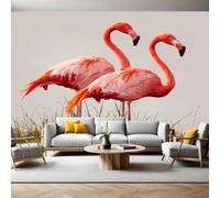 Rose Papier Peint Intissé 200x140 cm Flamant rose animal Papier Peint Panoramique Mural Affiche Géante Décoration Murale Photo Salon Chambre D'enfant Décor Fond TV