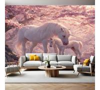 Rose Papier Peint Intissé 200x140 cm Fleur fleurs de cerisier Licorne Papier Peint Panoramique Mural Affiche Géante Décoration Murale Photo Salon Chambre D'enfant Décor Fond TV