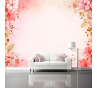 Rose Papier Peint Panoramique Autocollante, Aquarelle fleurs roses branches et feuilles Photo Poster Mural pour Salon Chambre 250 x 175 cm Papier Peint Intissé Maison Décoration Intérieure