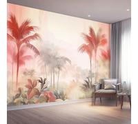 Rose Papier Peint Panoramique Autocollante, Style Tropical Palmiers Feuilles Tropicales Photo Poster Mural pour Salon Chambre 350 x 256 cm Papier Peint Intissé Maison Décoration Intérieure