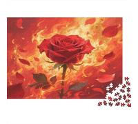 Rose Papier Robust Rose Rouge avec Flammes et braises Puzzle Décoration d'intérieur Objet de Collection 70x50cm/1000 pièces