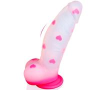 Rose-pêche 8in Silicone Dildo Épais cœur 2,25in diam Ventouse G-spot et anal Insert 6,5in pour Couples