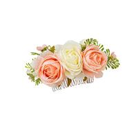 Rose Pince À Cheveux Fleur Femmes Artificielle Roses Feuilles Vertes Barrette Mariée Peigne Pince à Cheveux Accessoires pour Cheveux pour Les Femmes Filles Mariage Nuptiale (Rose Blanc)