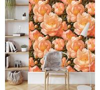 Rose Pivoine Papier Adhesif Meuble Mat Papier Peint Mural Film 3D Fleurs Oiseau Autocollant Wallpaper Rouleau Impermeable Stickers Collant Décoration pour Cuisine Tables Armoires Mur 0.4X20 M