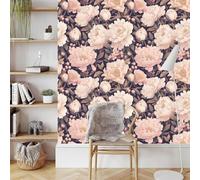 Rose Pivoine Papier Adhesif Meuble Mat Papier Peint Mural Film 3D Fleurs Oiseau Autocollant Wallpaper Rouleau Impermeable Stickers Collant Décoration pour Cuisine Tables Armoires Mur 0.52X5 M