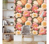 Rose Pivoine Papier Adhesif Meuble Mat Papier Peint Mural Film 3D Fleurs Oiseau Autocollant Wallpaper Rouleau Impermeable Stickers Collant Décoration pour Cuisine Tables Armoires Mur 0.3X3 M