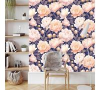Rose Pivoine Papier Peint Adhesif 3D Fleurs Oiseau Mural Motif Film Décoratif Meuble Intissé Wallpaper Autocollant Imperméable Mat Stickers Collant pour Armoires Murs Salon Chambre 0.52X10 M