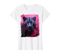 Rose Pop Art Panther Noir T-Shirt Graphique avec Valeur, Femme, Blanc, L