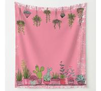 Rose Poudré Plaid Couverture Polaire Flanelle, Imprimé Chaude Douce Moelleuse Microfibre Couvertures, Plantes Dessin Animé Cactus En Pot Cosy Plaid pour Chambre à Coucher Salon Canapé 130 x 150 cm