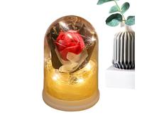 Rose préservée, bouquet de fleurs avec dôme en verre, 15 x 10,5 cm, fleurs infini avec lumière, décoration de cadeau romantique, décoration d'anniversaire dans un style élégant, de Noël pour