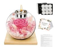 Rose Préservée Éternelle dans un Dôme en Verre, Cadeau Inclus : 18 Bougies Parfumées, 1 Carte de Vœux, 1 Base. Fleur Éternelle Idéale pour la Fête des Mères, la Saint-Valentin, Noël (Rose)