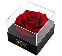 Rose préservée pour Femme, Maman, épouse, Petite Amie - Cadeau de Fleur véritable décoration pour la fête des mères, la Saint-Valentin, Un Mariage, Une fête, Un Anniversaire de Mariage (Rouge)