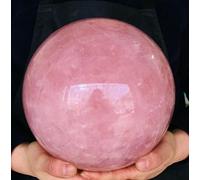 Rose Quartz Crystal Gemstone Ball Divination Sphere Sculpture Figurine with Wood Stand Feng Shui Aura Home Desk Decor Crafts,120mm/4.7in