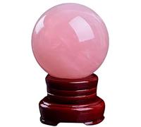 Rose Quartz Magic Crystal Sphere Ball Ornament with Wood Stand for Decoration, Scrying Mirror, Feng Shui,180mm Gemstone Stone