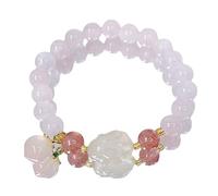 Rose Quartz Multi-gem Feng Shui Wealth 8 mm Pink Peach White Carnelian Rabbit Charme Talisman pour 2025 Année d'amulet de Chakra de Lapin pour la prospérité d'amour / 1930