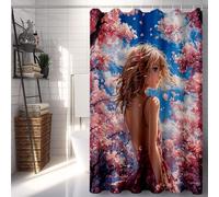 Rose Rideau de Douche 90x200 cm, Imperméable Rideau Douche Dessin Animé Shower Curtain avec 12 Anneaux Résistant Facile à Installer Lavable en Machine pour Decoration Maison, Cadeau Femme -lsy25079E