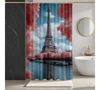 Rose Rideau Douche 160x200, Tour Eiffel Rideau de Douche HD Impression Imperméable Lavable en Machine Shower Curtain avec 12 Anneaux Résistant Facile à Installer pour Decoration, Baignoire -zpg25073H8