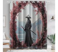 Rose Rideaux Occultants Thermiques à Œillets, Photographie Minimaliste Samouraï Fleurs Cerisier Anti-Fade Imprimés pour Chambre Salon Cuisine, L 117 x H 230 cm (2 Panneaux)