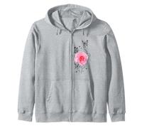 Rose Rose avec Papillons et étoiles sur Formes Blanches Mania Sweat à Capuche