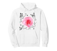 Rose Rose avec Papillons et étoiles sur Formes Blanches Mania Sweat à Capuche