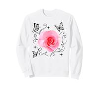 Rose Rose avec Papillons et étoiles sur Formes Blanches Mania Sweatshirt