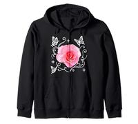 Rose Rose avec Papillons et étoiles sur Formes Noires Mania Sweat à Capuche