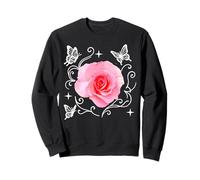Rose Rose avec Papillons et étoiles sur Formes Noires Mania Sweatshirt