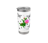 Rose rose avec papillons et gouttes de rosée Formes Mania Gobelet isotherme en acier inoxydable double paroi