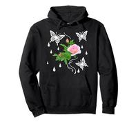 Rose Rose avec Papillons et Gouttes de rosée sur Formes Noires Mania Sweat à Capuche