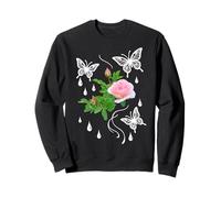 Rose Rose avec Papillons et Gouttes de rosée sur Formes Noires Mania Sweatshirt