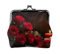 Rose rouge avec imprimé bougie Mode Ms Pochette en cuir Portable Portefeuille Kiss-Lock Sac d'argent Mignon Pochette Fo Femmes