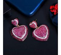 Rose rouge cubique zircone pendait les boucles d'oreilles en forme de coeur amour pour femmes bijoux de fête