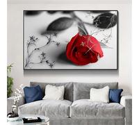 Rose rouge Diamond Painting 45x60cm Grand Format Broderie Diamant Painting, 5D Peinture Diamant Tableau Perle Point de Croix Kit Complet Strass DIY Adultes Enfants Femme Cadeau, Maison Décor Z-6002