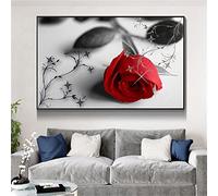 Rose rouge Diamond Painting 55x70cm Grand Format Broderie Diamant Painting, 5D Peinture Diamant Tableau Perle Point de Croix Kit Complet Strass DIY Adultes Enfants Femme Cadeau, Maison Décor Z-6003