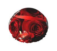Rose rouge et vin amoureux romantiques décor bonnet de douche bonnets de douche pour femmes bonnets de douche imperméables à double couche, réutilisables.