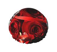 Rose rouge et vin amoureux romantiques décor impression bonnet de douche pour les femmes réutilisable Double couche tissu bonnets de douche filles bonnets de cheveux