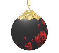 Rose rouge fond noir classique ornement en verre rond clip métal pendentif vacances pour arbre et décoration de la maison