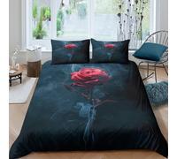 Rose Rouge Housse de Couette Microfibre résistante 3 pièces 3D Imprimée Léger Mystique Floral Art Ensemble De Literie avec Taie d'oreiller Entretien Facile for Adultes Enfants Super King（260x220cm）