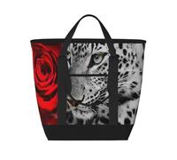 Rose rouge léopard,Sacs à lunch isothermes de grande capacité pour femmes et hommes