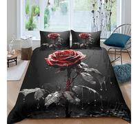 Rose Rouge Linge de Lit Respirante Microfibre 3 Pièces 3D Imprimée Dark Moody Art Parure de Lit avec Taie d'oreiller Entretien Facile for Chambre à Coucher King（220x240cm）