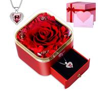 Rose rouge préservée avec collier en forme de cœur, cadeau « I Love You » pour elle, fleurs éternelles, cadeau pour petite amie, épouse, pour Noël, Saint-Valentin, anniversaire de mariage